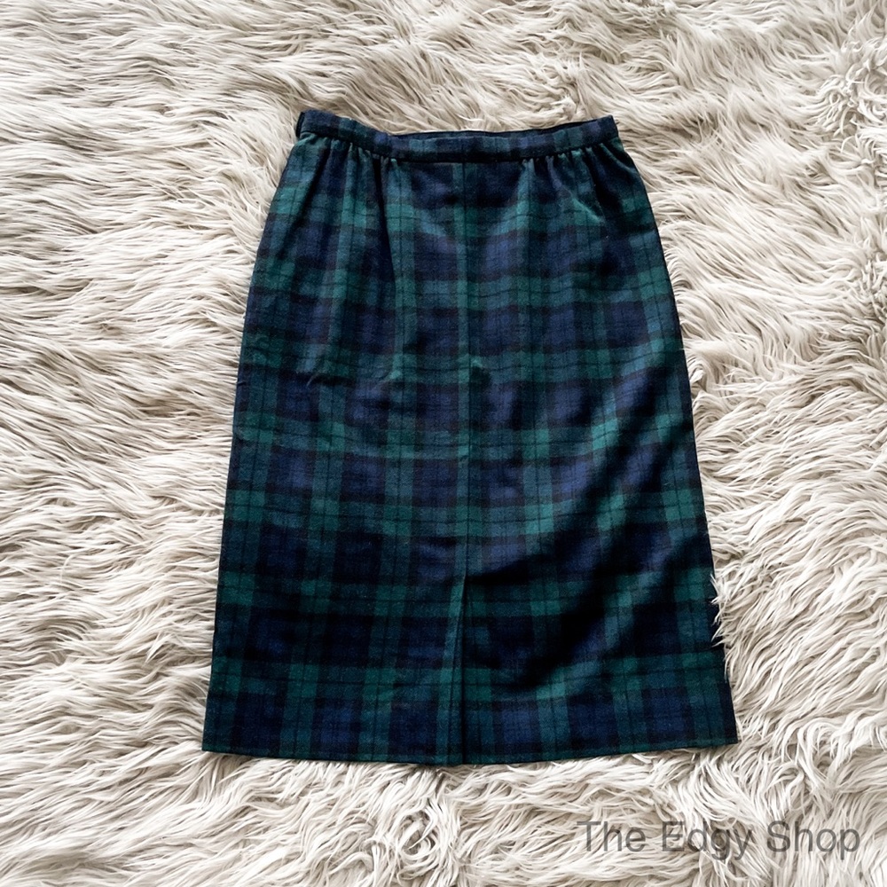 Pendleton | Vintage Wool Plaid Pencil Skirt Black Tartan 1980s - Picture 4 of 6